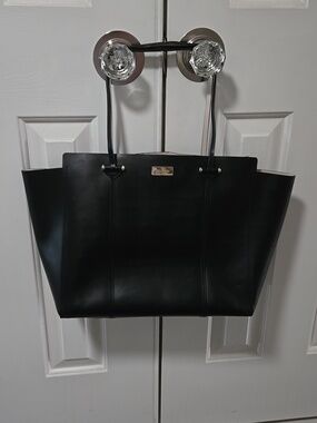 Kate Spade Large Black Leather Tote Bag - Classic Women's Bag, 14"×12"×5"